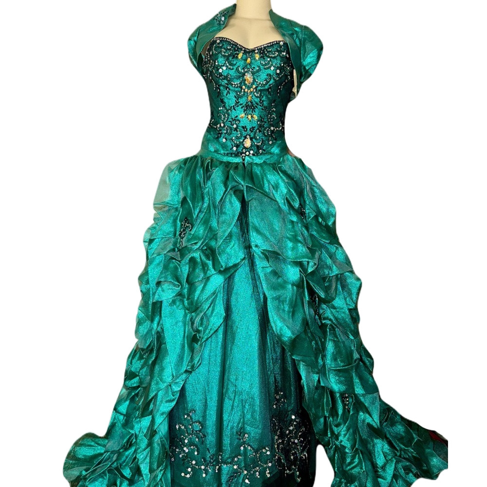 NWT Quinceañera Collection BallGown Prom Dress Size 10 Emerald & Black